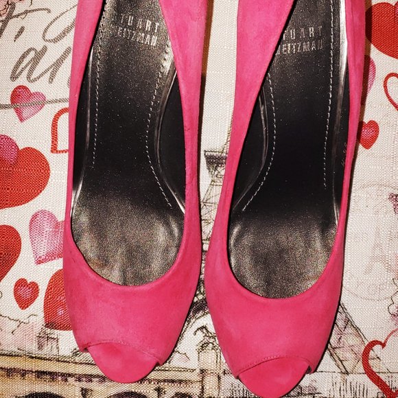 STUART WEITZMAN $398 HOT PINK MAGENTA SUEDE HIDDEN PLATFORM PUMPS 8.5 - Picture 7 of 14